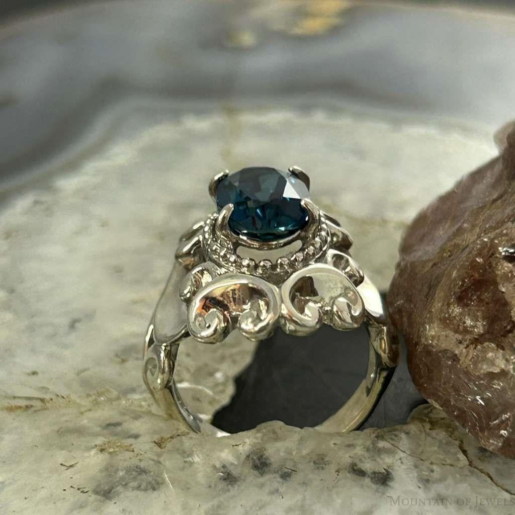 Carolyn Pollack Sterling Silver Faceted London Blue Topaz Decorated Ring For Women