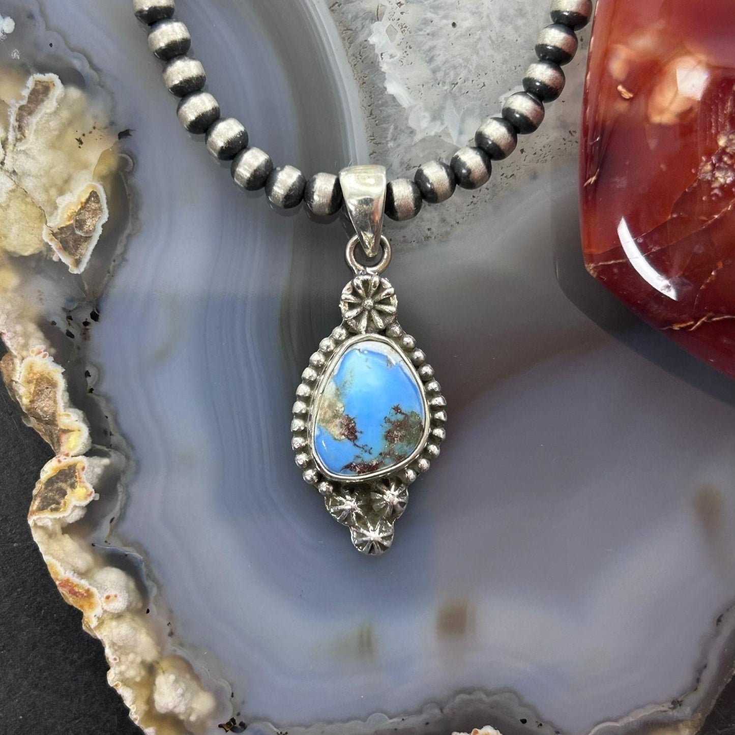 Sterling Silver Southwestern Style Golden Hill Turquoise Decorated Pendant For Women