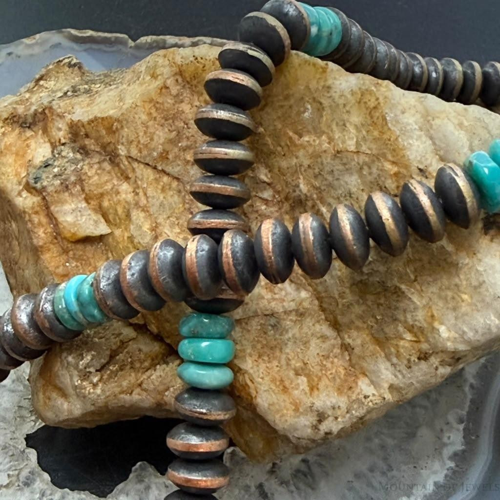Southwestern Style 8mm Copper Navajo Pearl Saucer & Turquoise 18"-20" Necklace