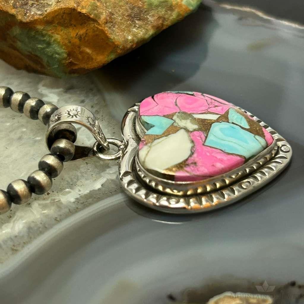 Sterling Silver Southwestern Style Cotton Candy Heart Pendant For Women #6