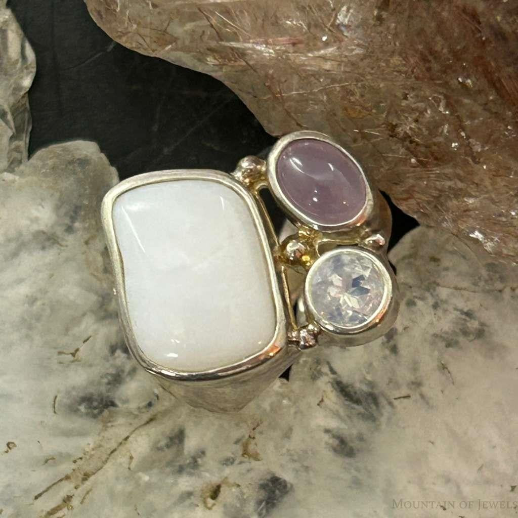 Carolyn Pollack Sterling Silver Multi Stone Decorated Ring Size 6.5 For Women