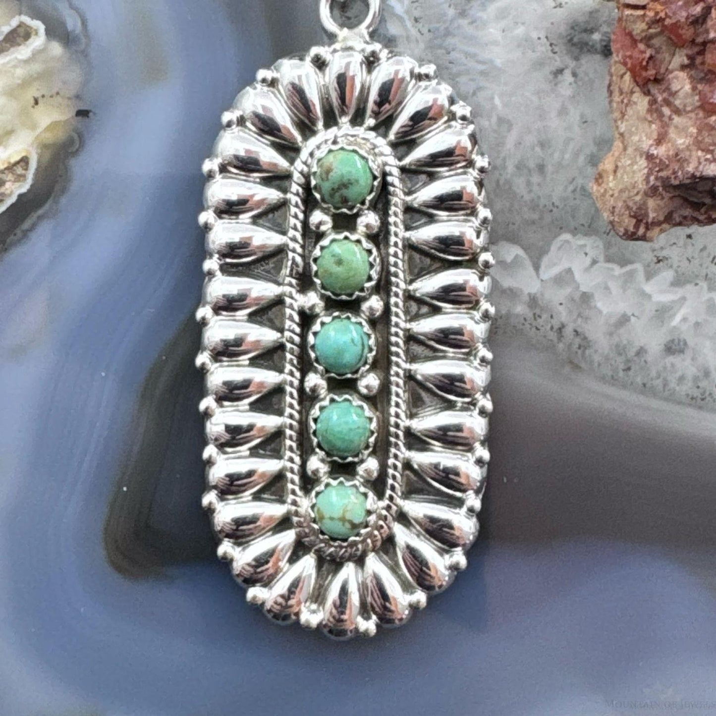 Sterling Silver Southwestern Style Turquoise &Silver Teardrop Cluster Pendant For Women