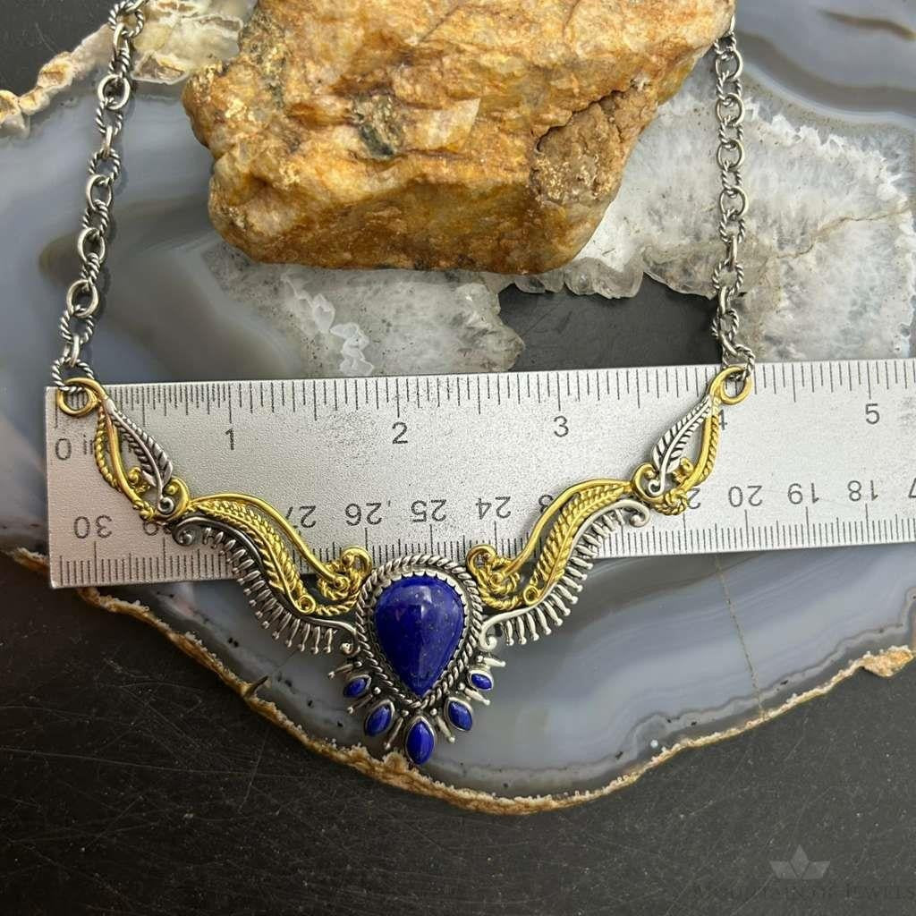 Carolyn Pollack Sterling Silver & Brass Lapis Decorated 15" Necklace For Women