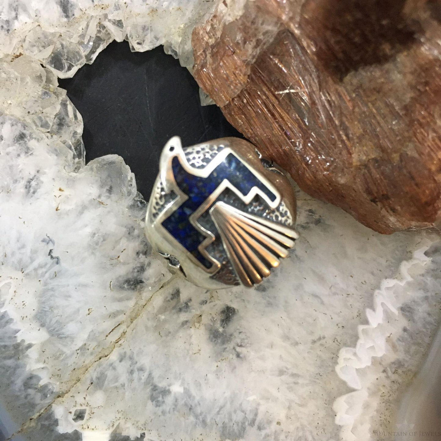Carolyn Pollack Southwestern Style Sterling Silver Lapis Chip Inlay Thunderbird Ring For Women