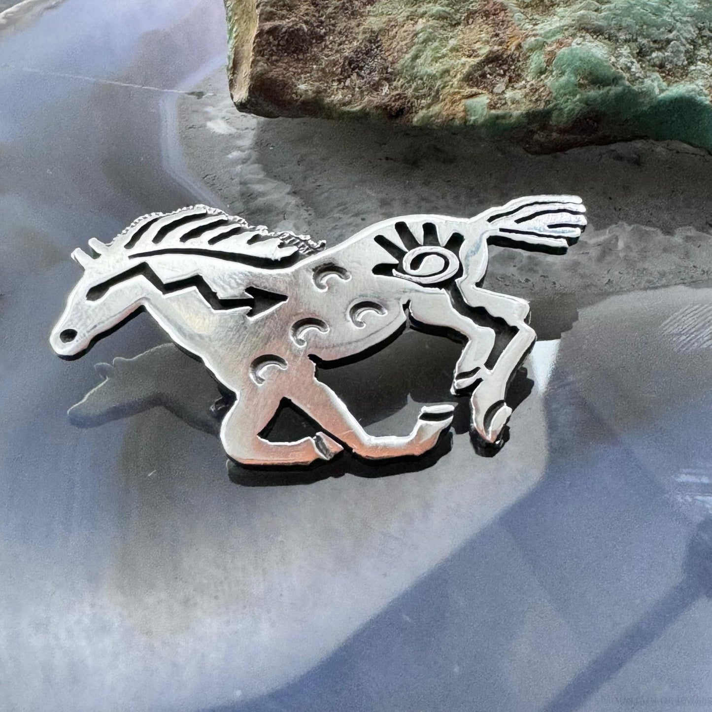 Brad Panteah Sterling Silver Overlay Galloping Horse Unisex Pendant/Brooch