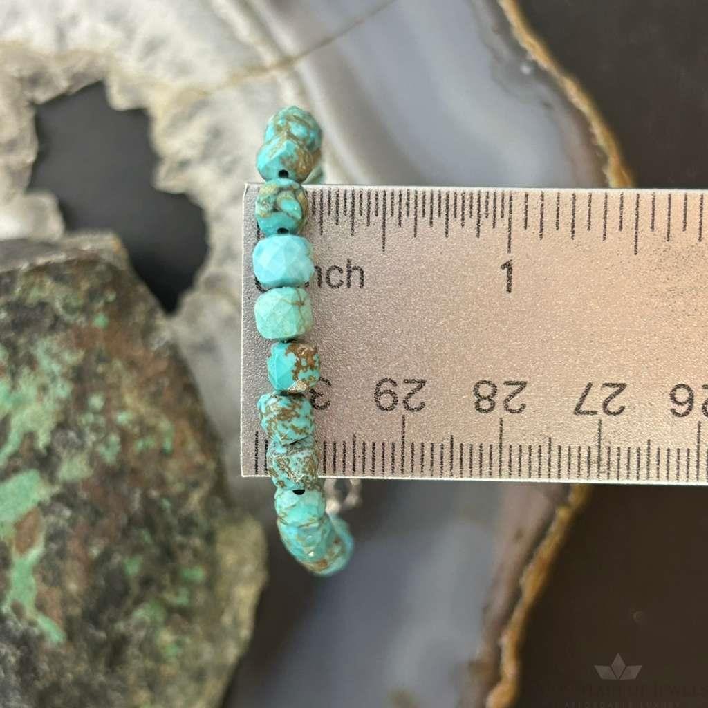 Sterling Silver Faceted Turquoise Beads 7.5" Bracelet For Women