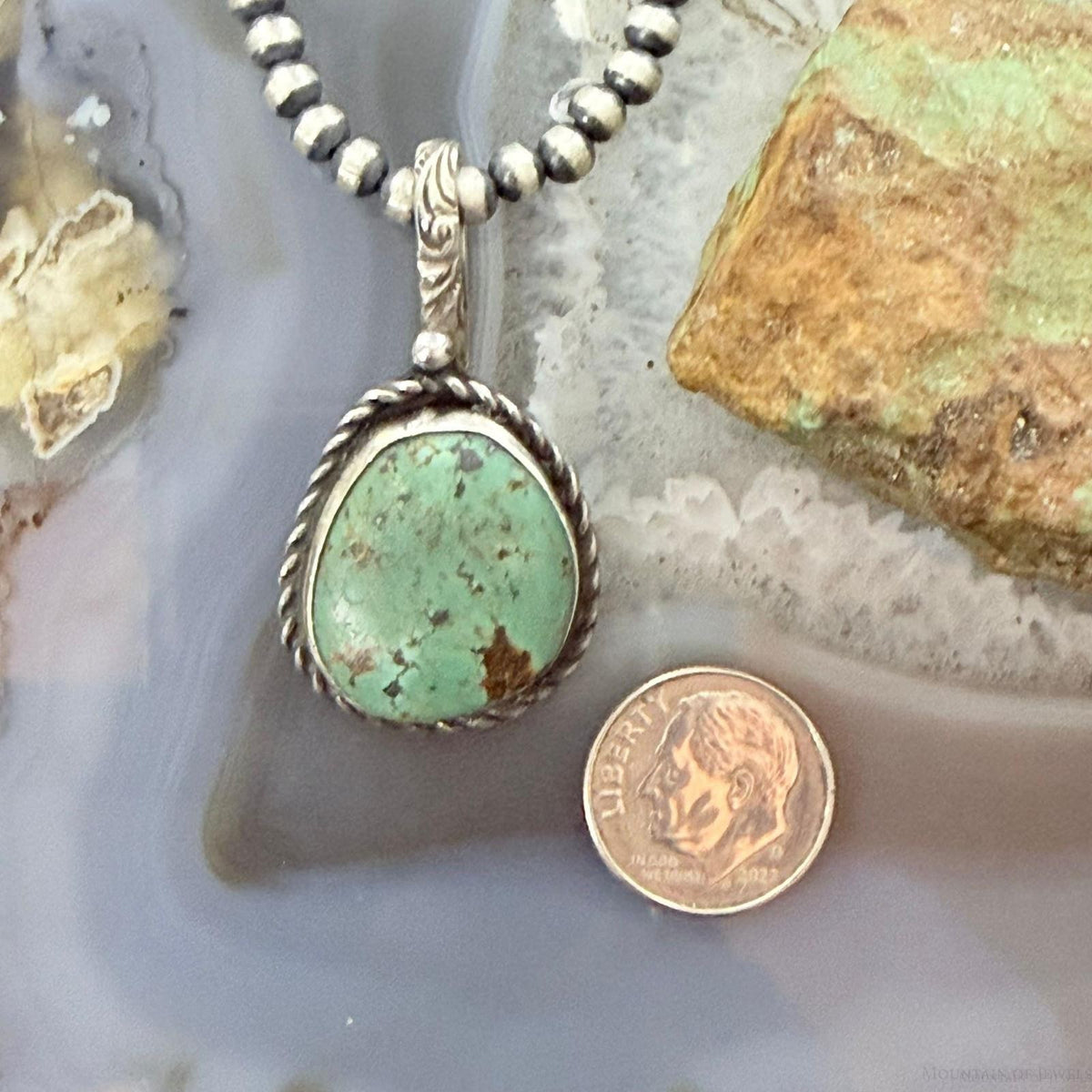 Vintage Sterling Silver Native American Green Turquoise Shepherd Hook Pendant