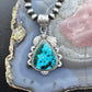 Sterling Silver Southwestern Style Large Teardrop Azurite Malachite Decorated Pendant For Women