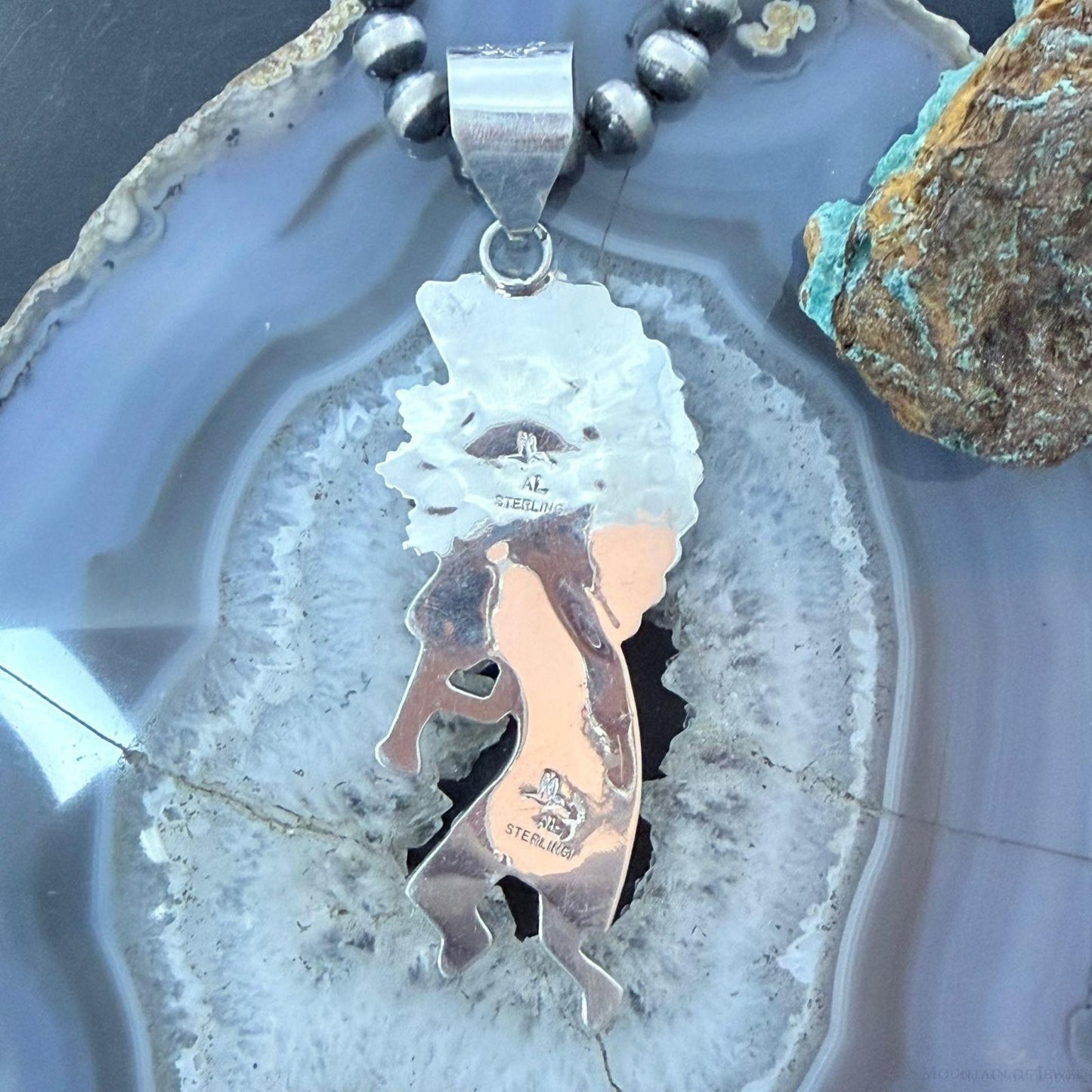 Alonzo Mariano Native American Sterling Silver Turquoise Unisex Kokopelli Kachina Dancer Pendant