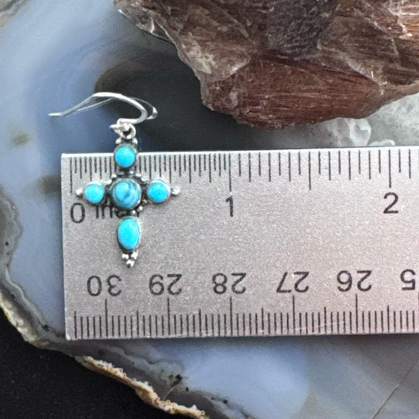 Sterling Silver Southwestern Style Turquoise Cross Dangle Earrings For Women
