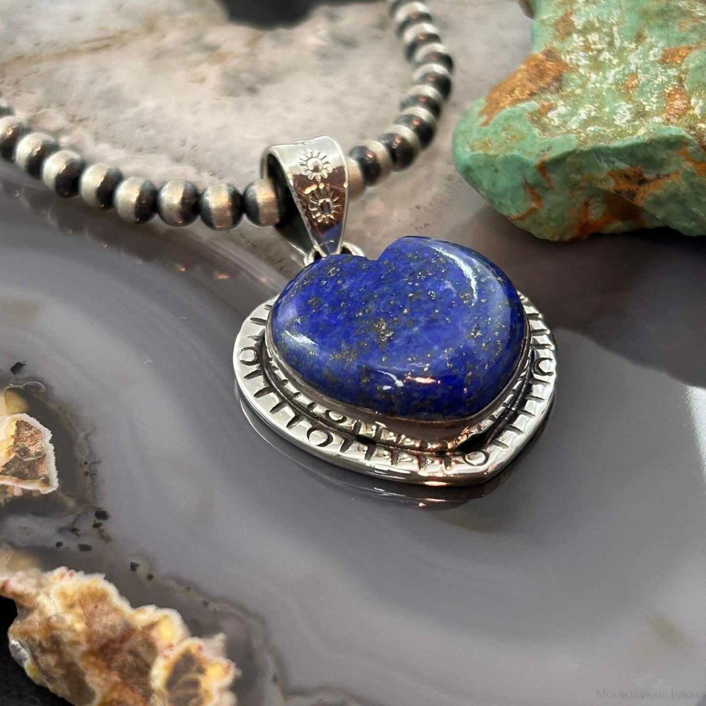 Sterling Silver Southwestern Style Lapis Heart Decorated Pendant For Women #2