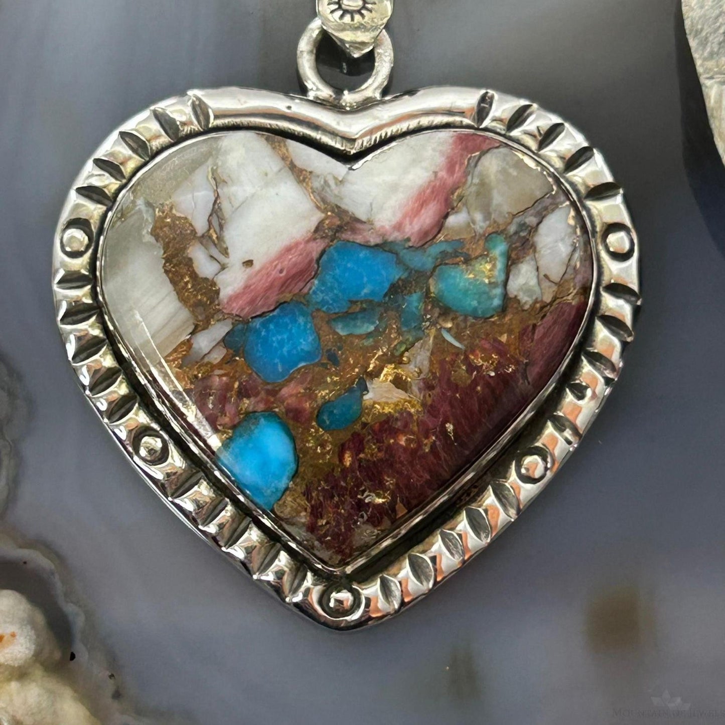Sterling Silver Southwestern Style Turquoise Spiny Oyster Heart Pendant For Women #1