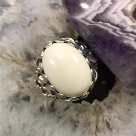 Carolyn Pollack Sterling Silver Oval White Jasper Dome Ring Size 9 For Women