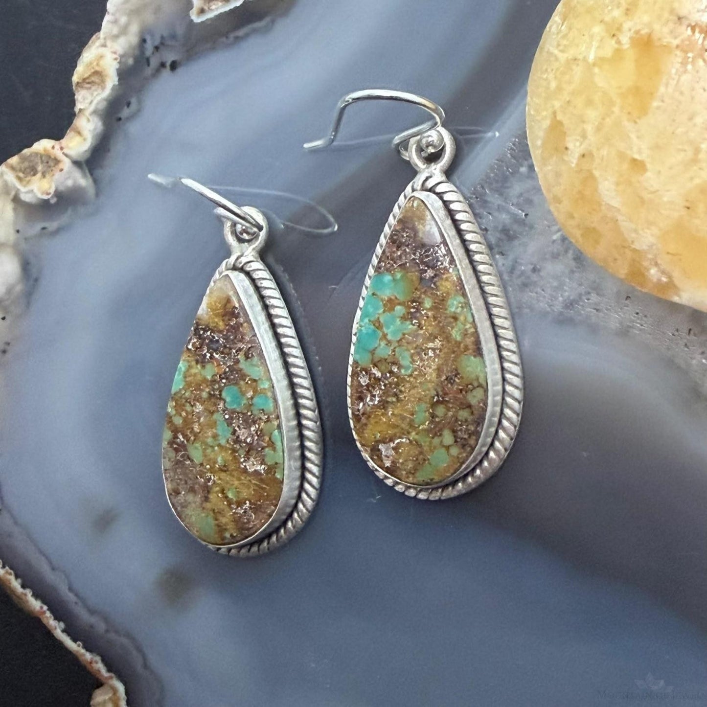 Sterling Silver Southwestern Style Teardrop Royston Turquoise Dangle Earrings For Women