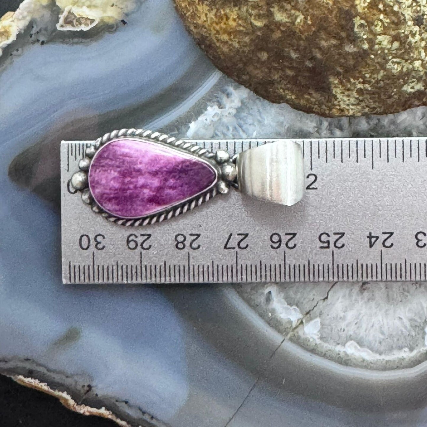 Robert Shakey Sterling Silver Teardrop Purple Spiny Oyster Pendant For Women