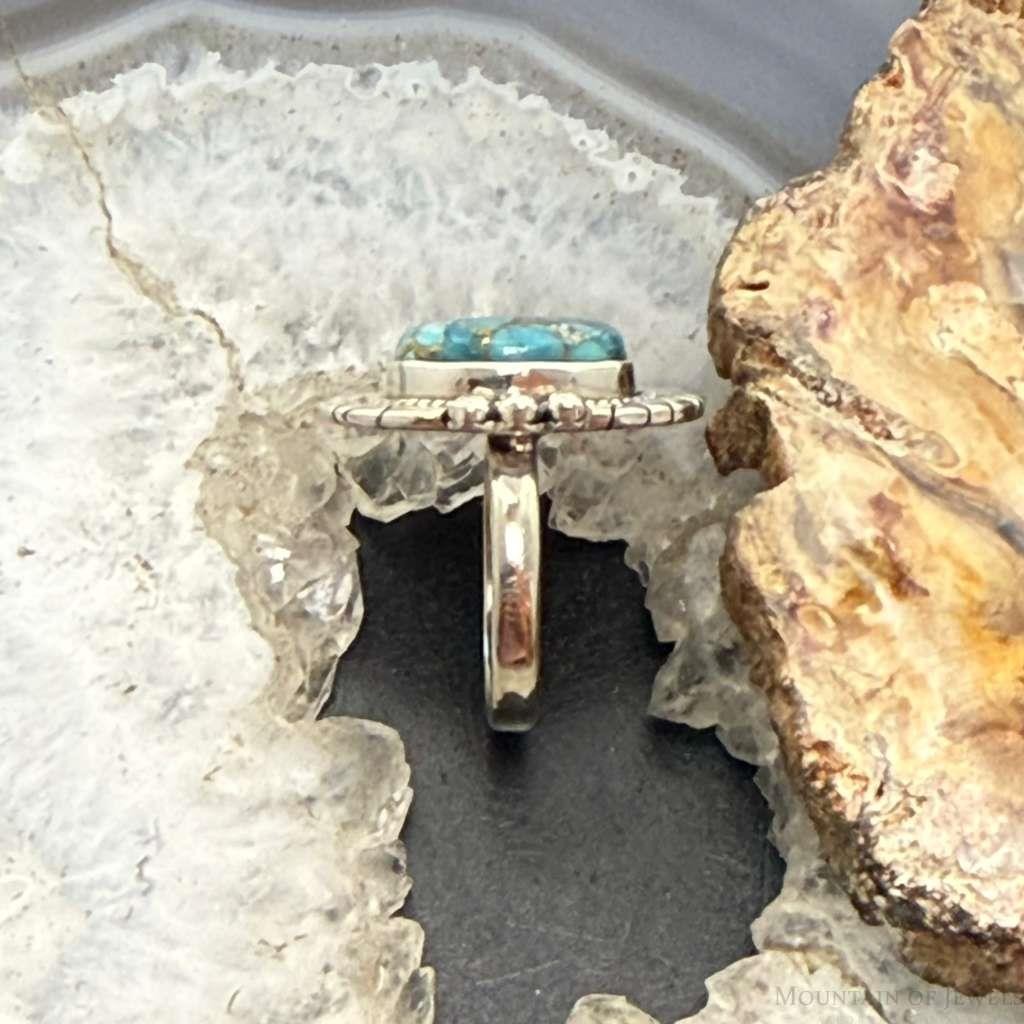 Sterling Silver Southwestern Style Oval Copper Turquoise Ring For Women