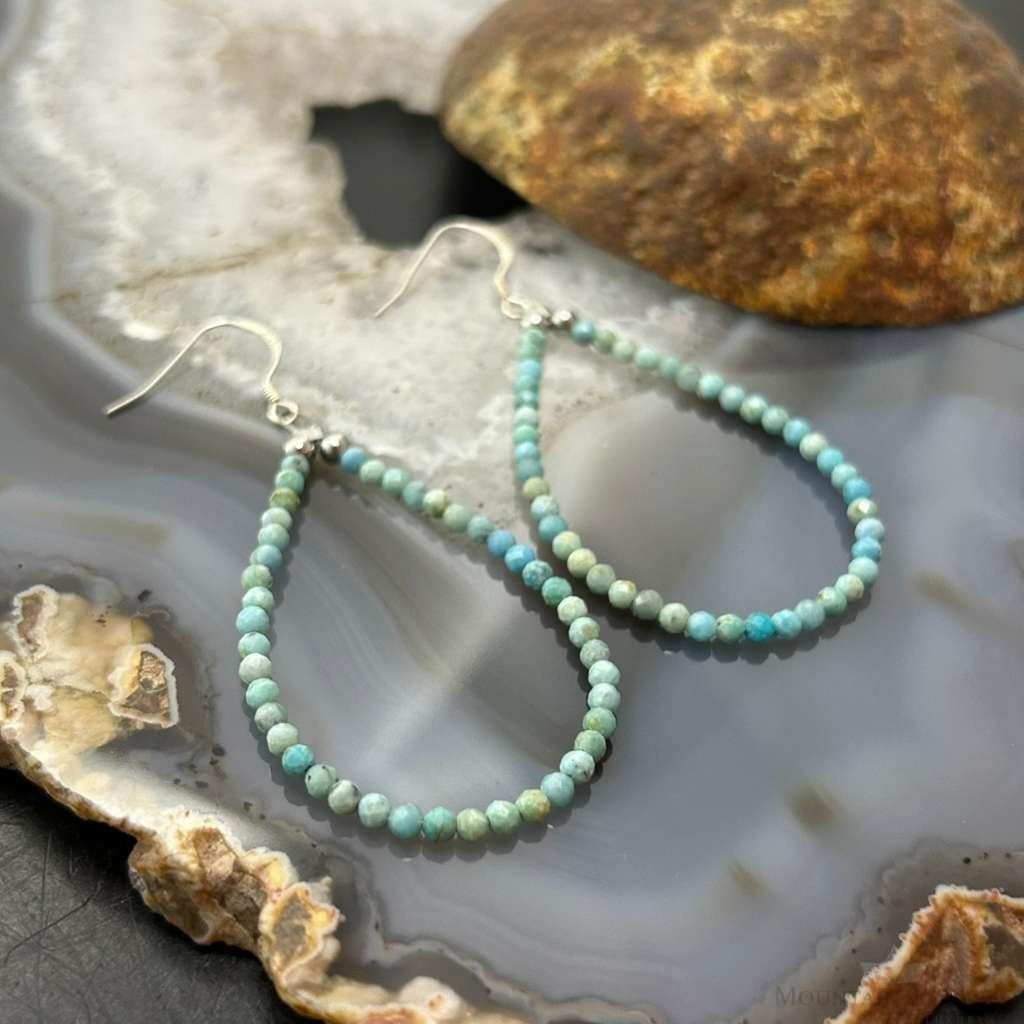 Sterling Silver Faceted Turquoise Hoop Dangle Earrings For Women