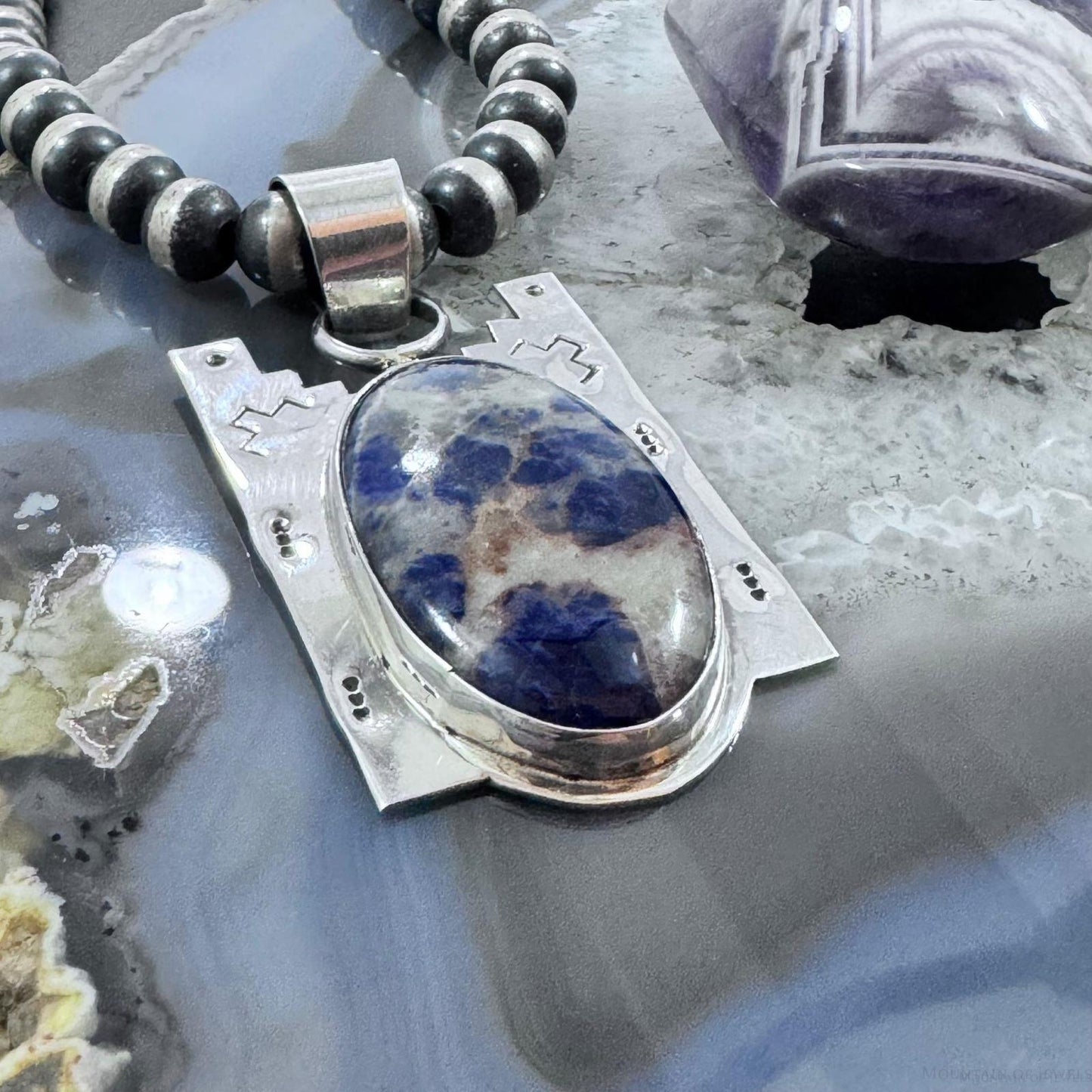 Frank Chavez Native American Sterling Silver Oval Sodalite Unisex Pendant