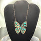 Sterling  Silver Southwestern Style Kingman Turquoise Butterfly Pendant 20.5" Necklace For Women