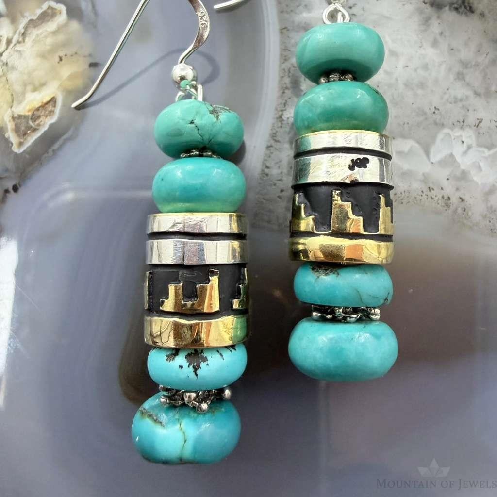 Tommy & Rosita Singer Sterling Silver Turquoise Rounded Beads Dangle Earrings For Women