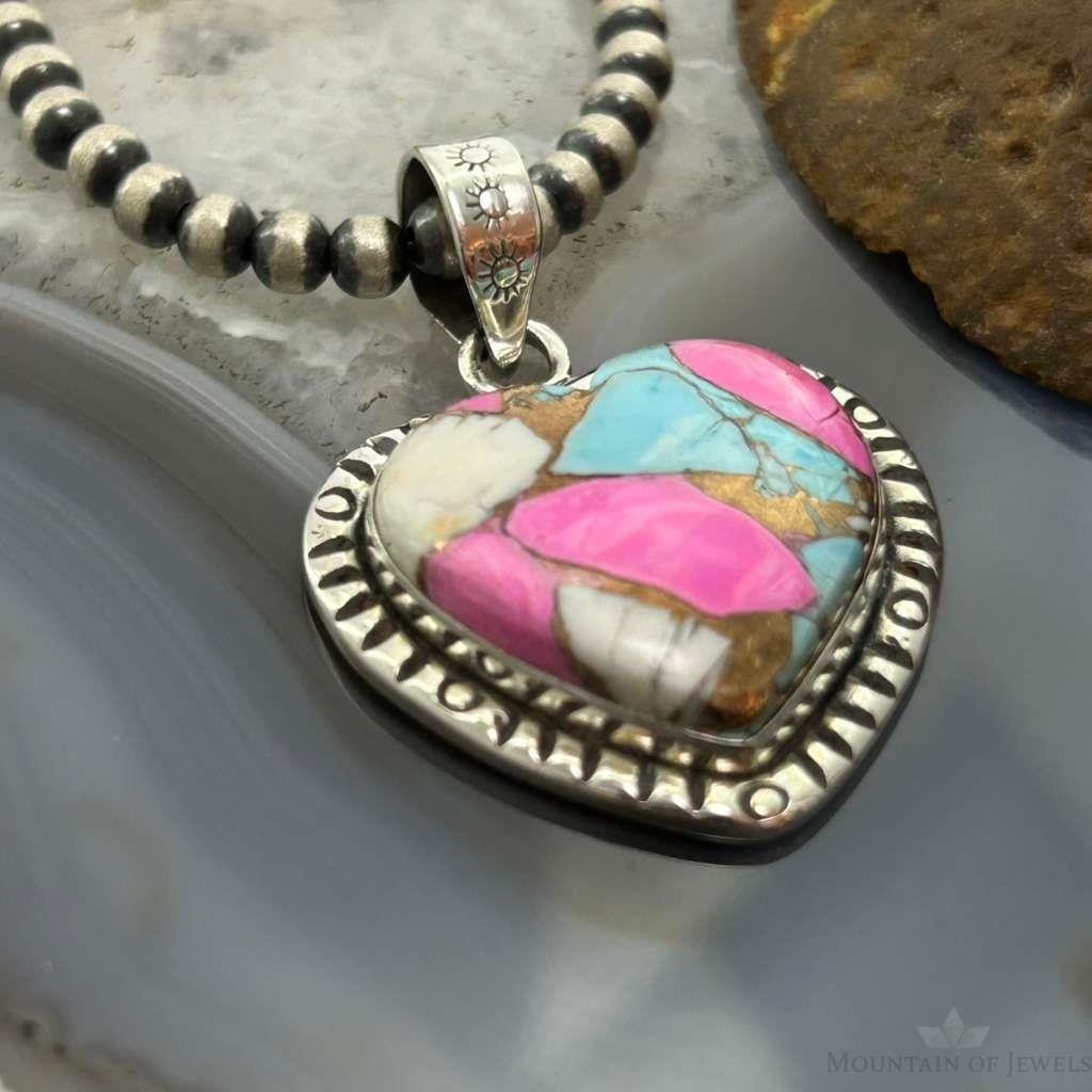 Sterling Silver Southwestern Style Cotton Candy Heart Pendant For Women