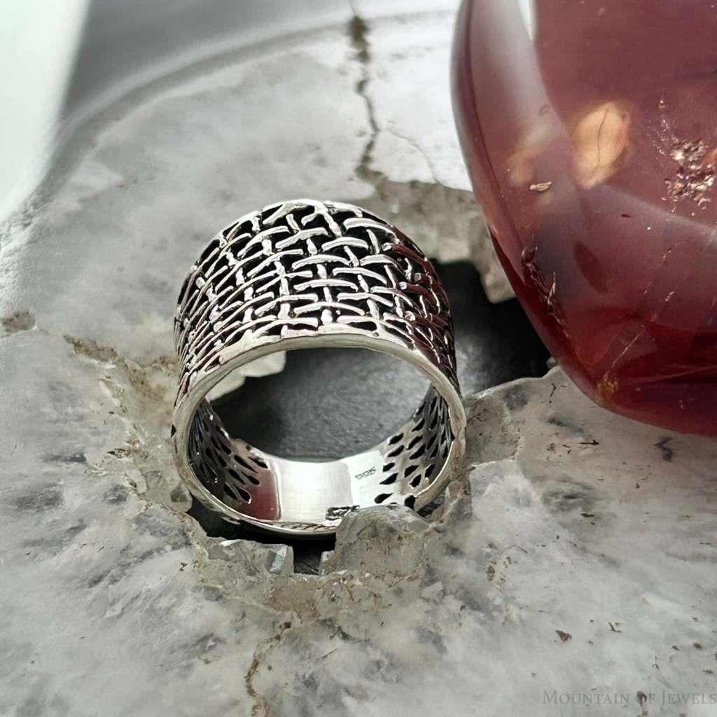 Sterling Silver Open Weave Tapered Fashion Band Ring For Women
