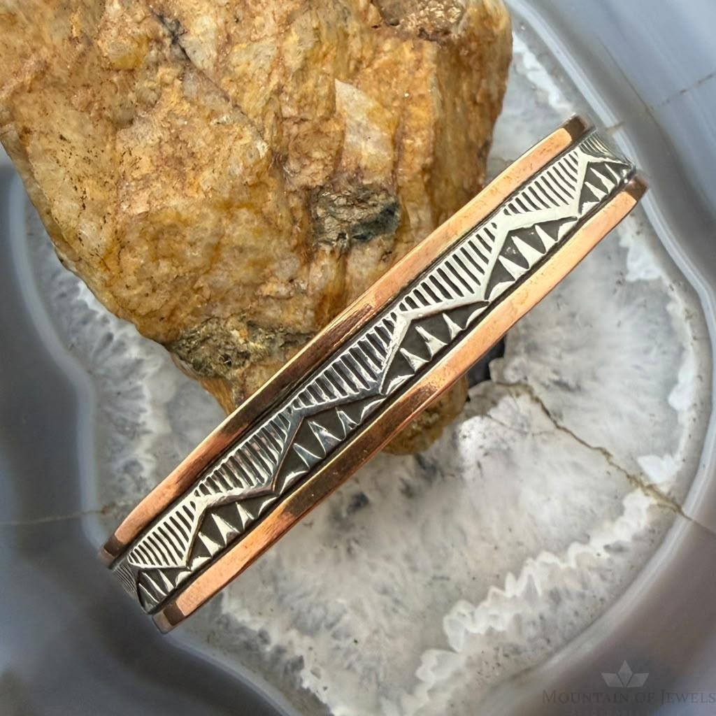 Wylie Secatero Navajo Sterling Silver & Copper Stamped Bracelet For Women #2