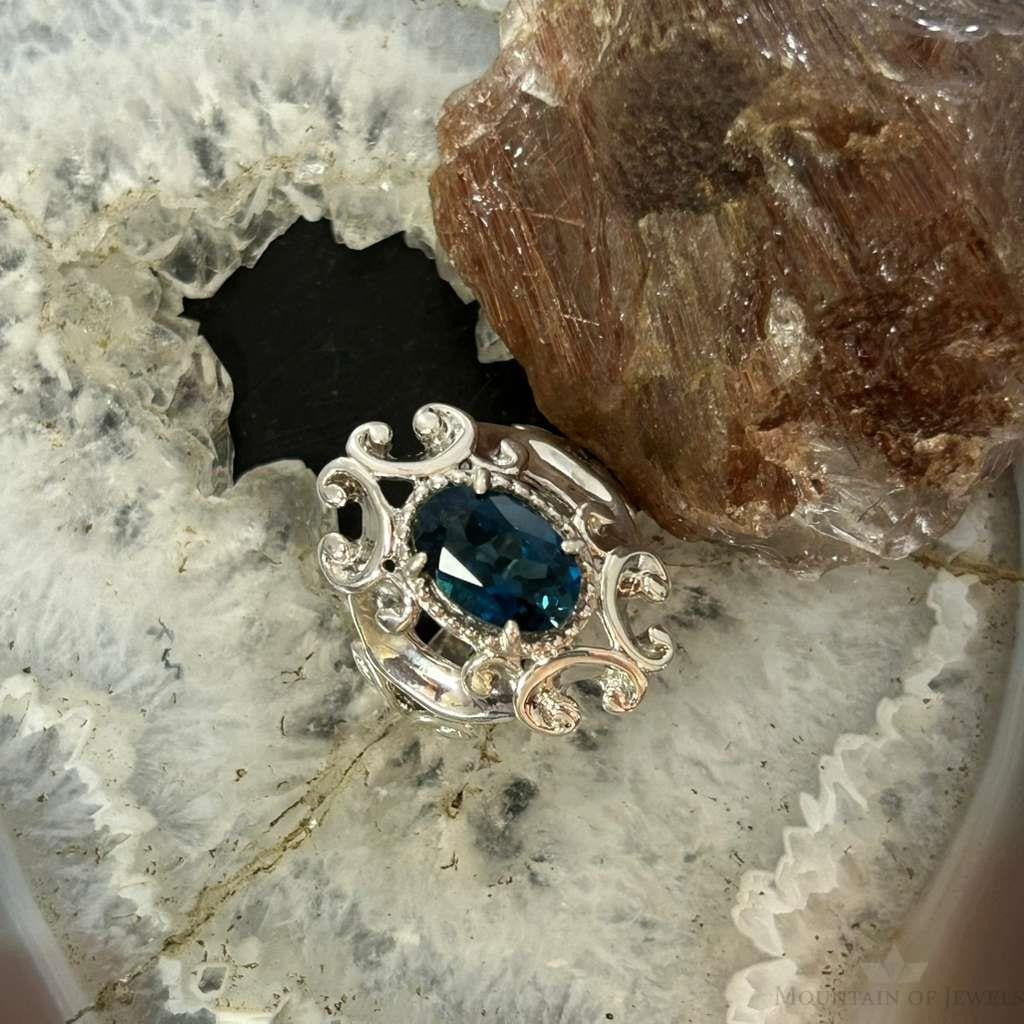 Carolyn Pollack Sterling Silver Faceted London Blue Topaz Decorated Ring For Women
