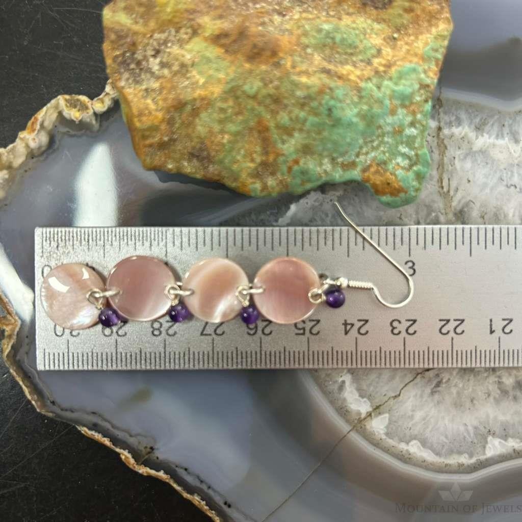 Carolyn Pollack Sterling Silver Pink Mother of Pearl & Amethyst Dangle Earrings