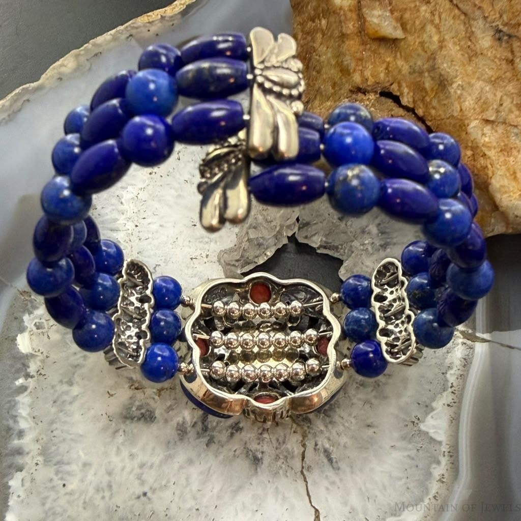 Carolyn Pollack Sterling Jaser, Lapis, Mop,3 Row Wire Stretchy Cuff For Women