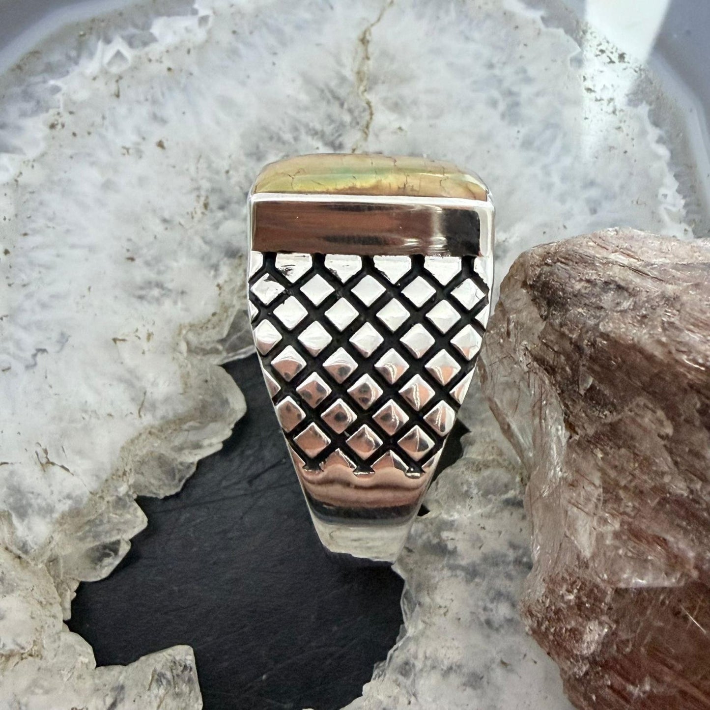 Native American Sterling Silver Rectangle Black Jack Decorated Ring Size 12 For Men