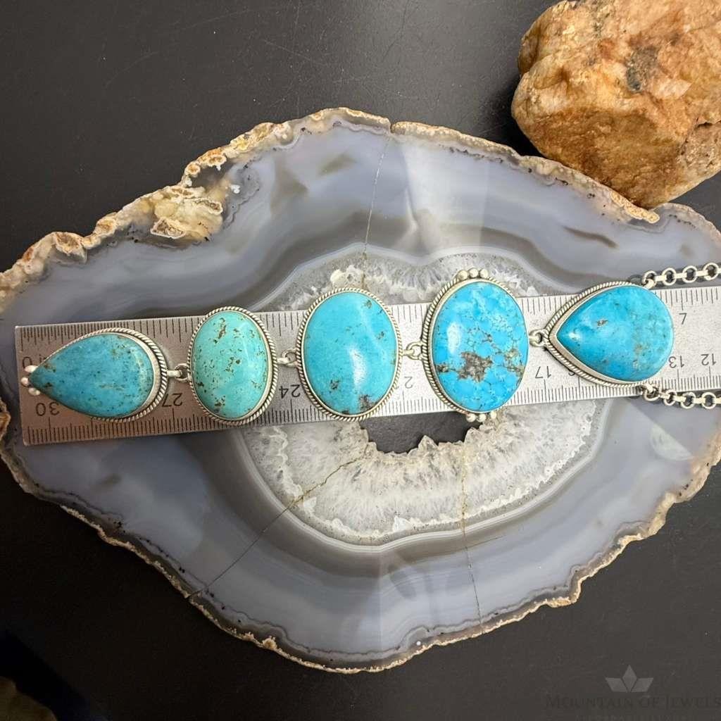 Sterling Silver Southwestern Style Kingman Turquoise 33" Necklace For Women