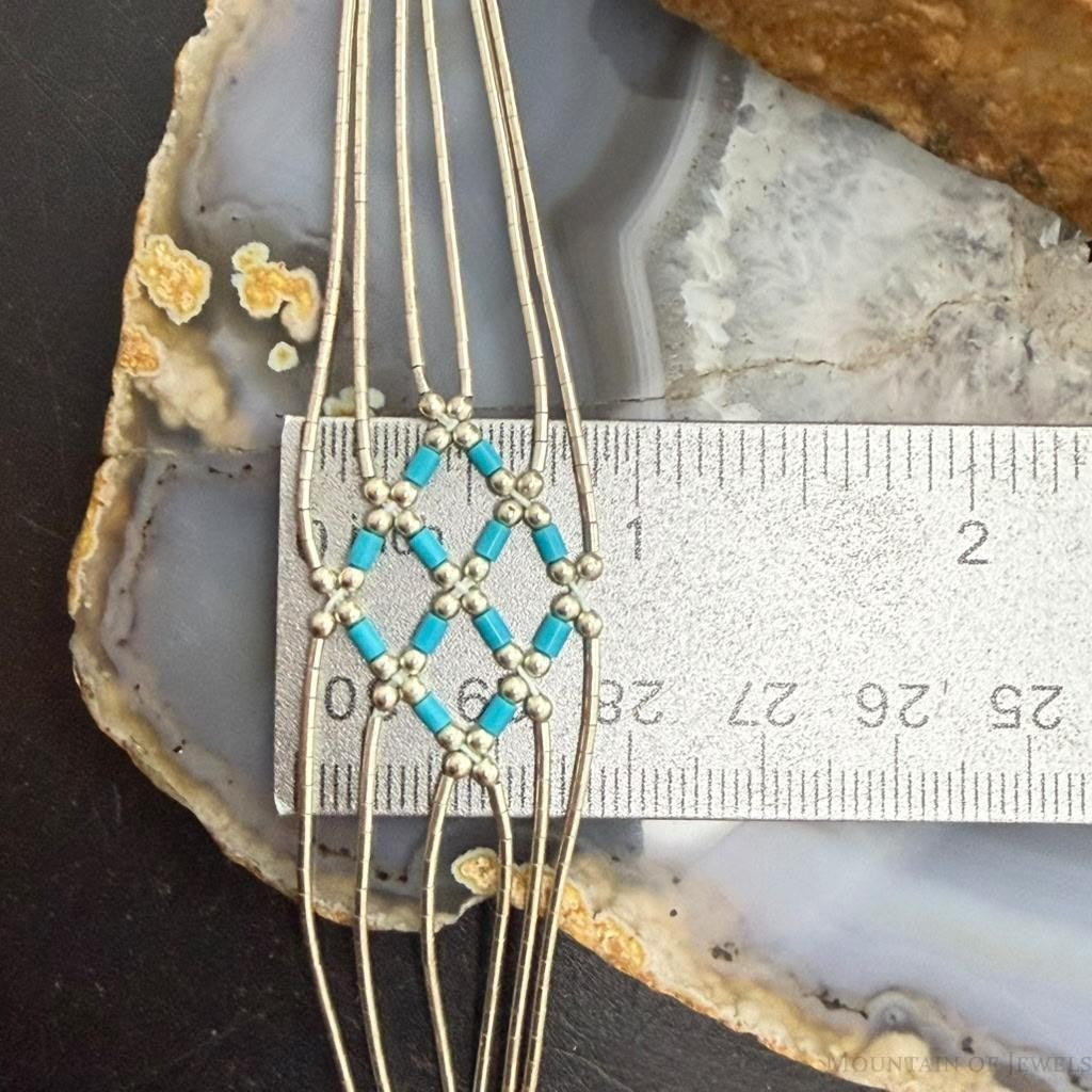 Sterling Silver Liquid Silver & Turquoise Woven Beaded 7" Bracelet For Women