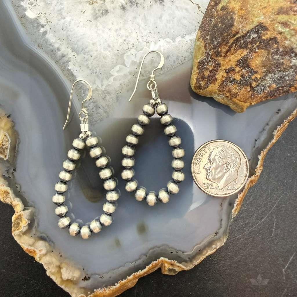 Sterling Silver Southwestern Style 4mm Navajo Pearl Bead Hoop Earrings For Women