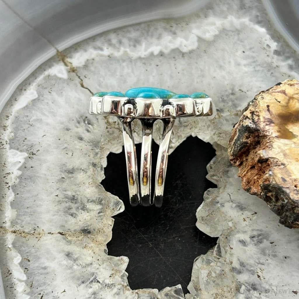Sterling Southwestern Style Mohave Turquoise Cluster Ring Size 8 For Women #1