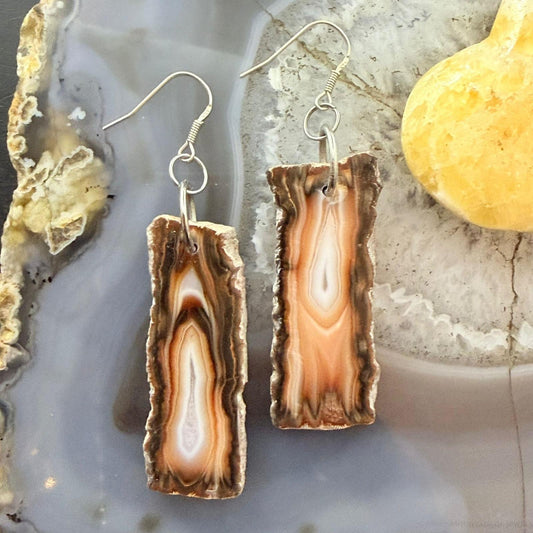 Sterling Silver Agate Slab Dangle Earrings For Women #407