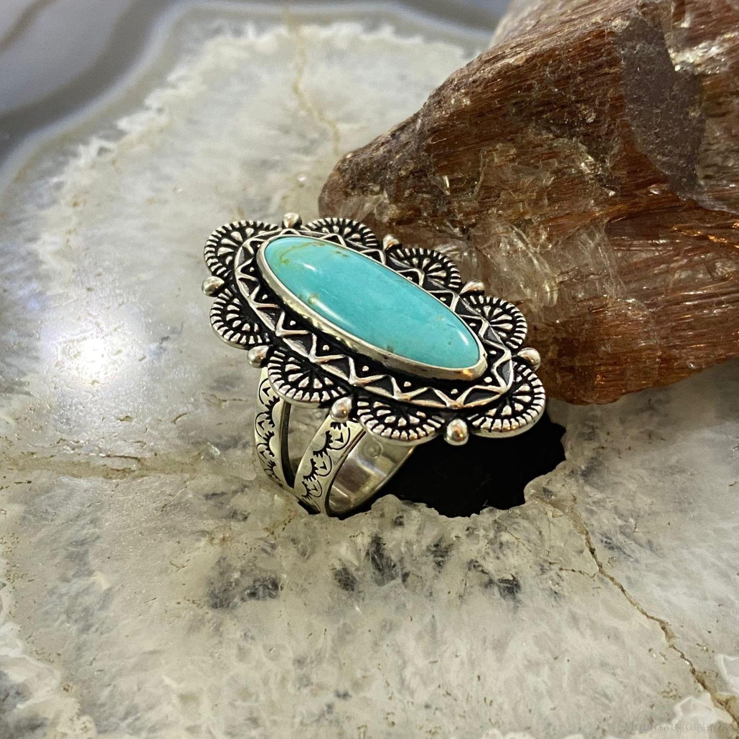 Carolyn Pollack Sterling Silver Marquise Turquoise Decorated Ring Size 6 & 6.5 For Women