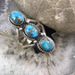 Native American Sterling Silver 3 Oval Matrixed Turquoise Ring Size 9.75 For Women