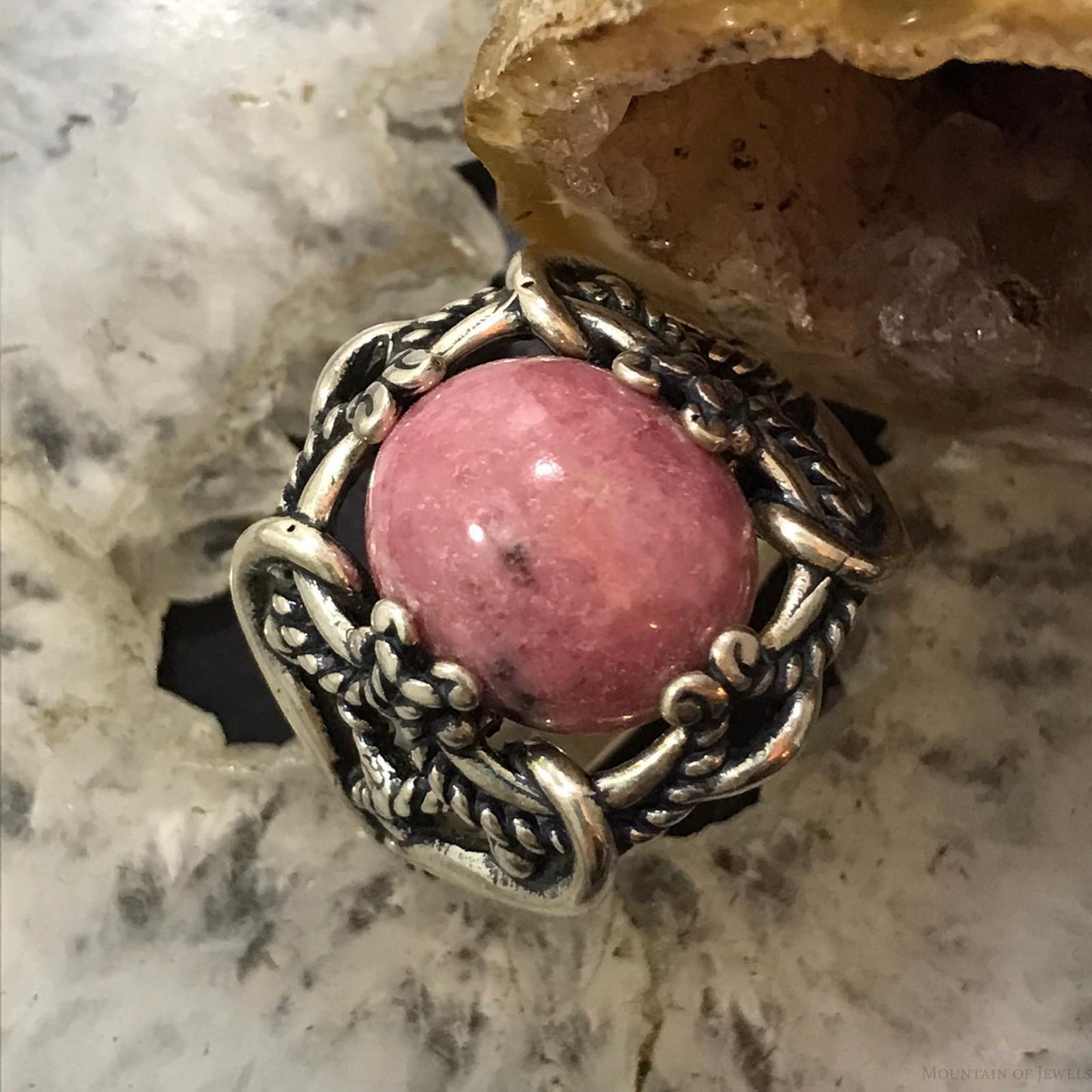 Carolyn Pollack Sterling Silver Oval Rhodonite Decorated Ring Size 9 For Women