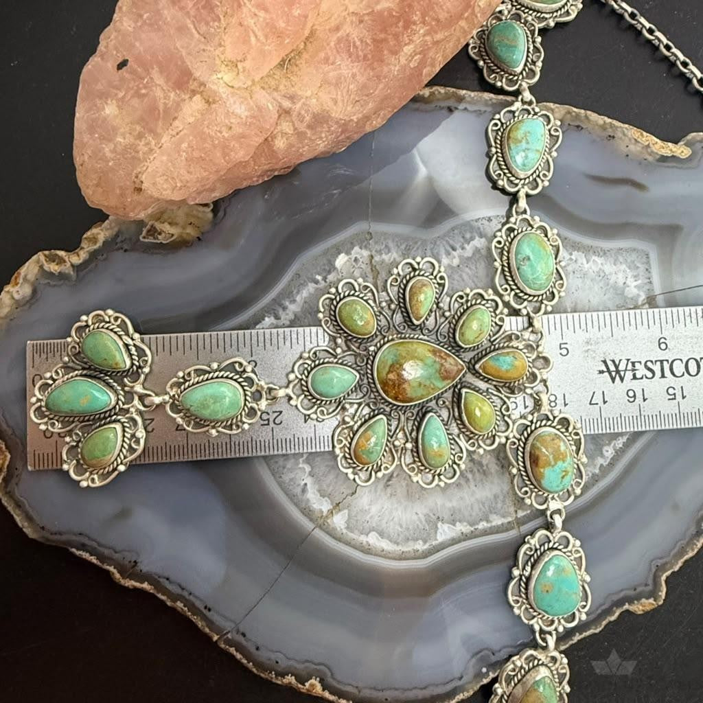 Sterling Silver Southwestern Style Royston Turquoise Lariat 29" Necklace For Women