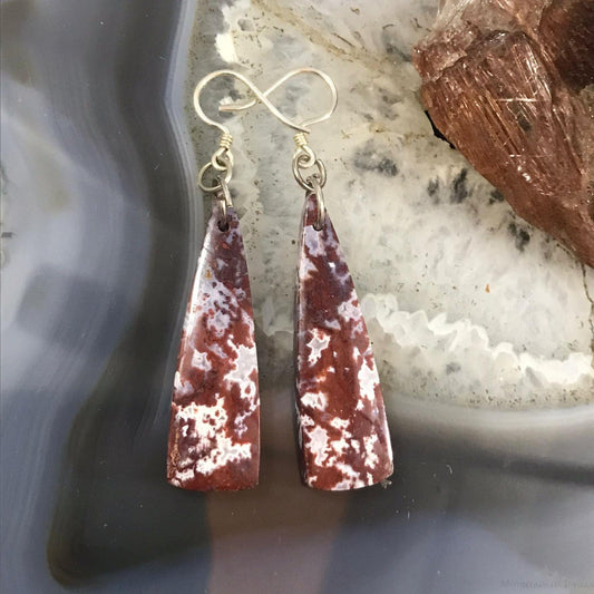 Sterling Silver Elongated Triangle Red River Jasper Slab Dangle Earrings For Women #212