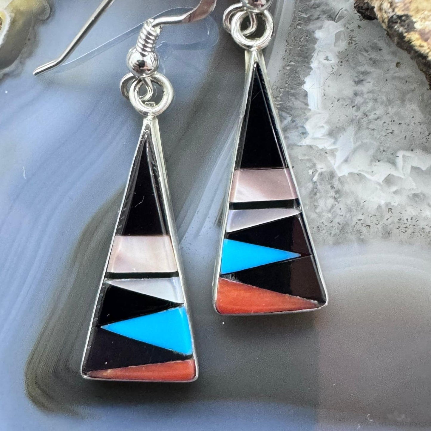 Starllie & Sheryl Edaakie Sterling Silver Multistone Inlay Dangle Earrings For Women #9