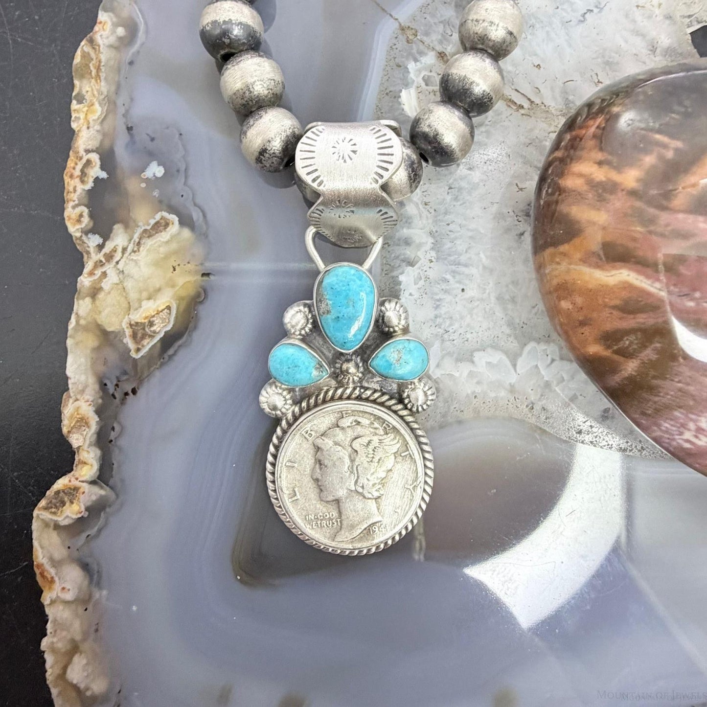 Genuine 1941 90% Silver Mercury Dime Coin Mohave Turquoise Unisex Pendant