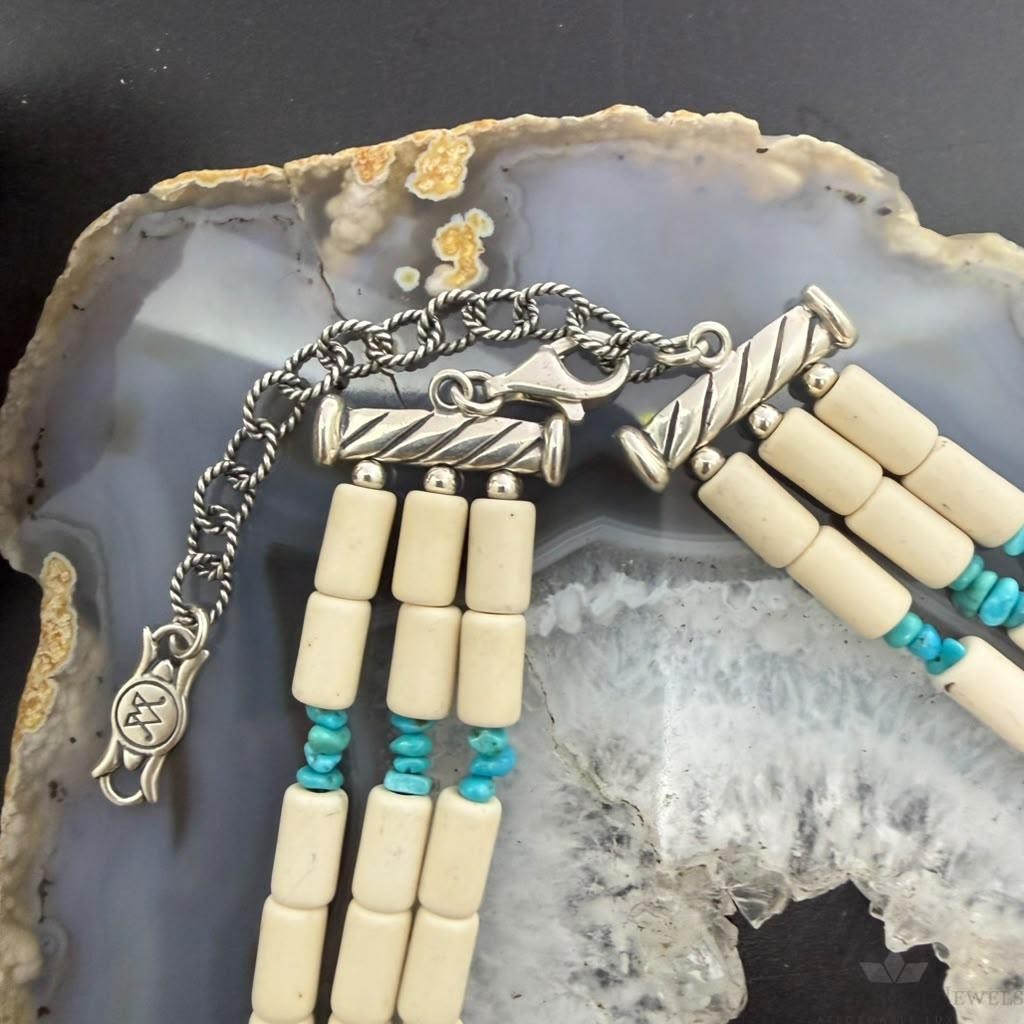 Carolyn Pollack Sterling Silver Concho w/Turquoise &White Agate 19" Necklace For Women.