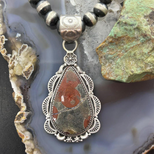 Sterling Silver Southwestern Style Teardrop Peanut Obsidian Pendant For Women