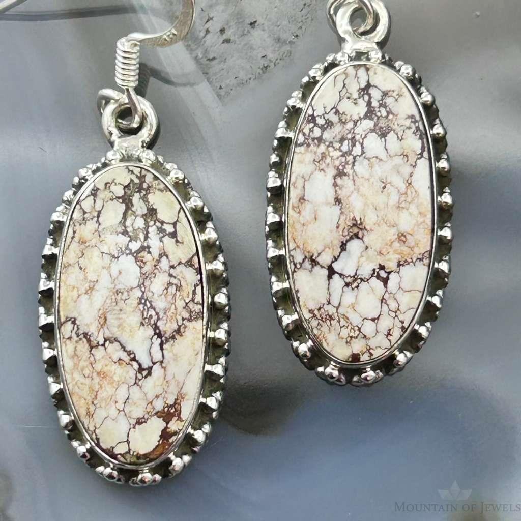 Sterling Silver Southwestern Style Oval Wild Horse Dangle Earrings For Women