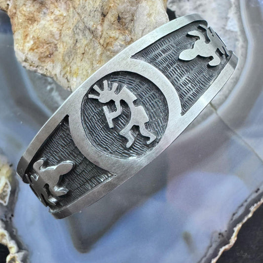 Vintage Sterling Silver Kokopelli Southwestern Motifs Overlay Bracelet For Women