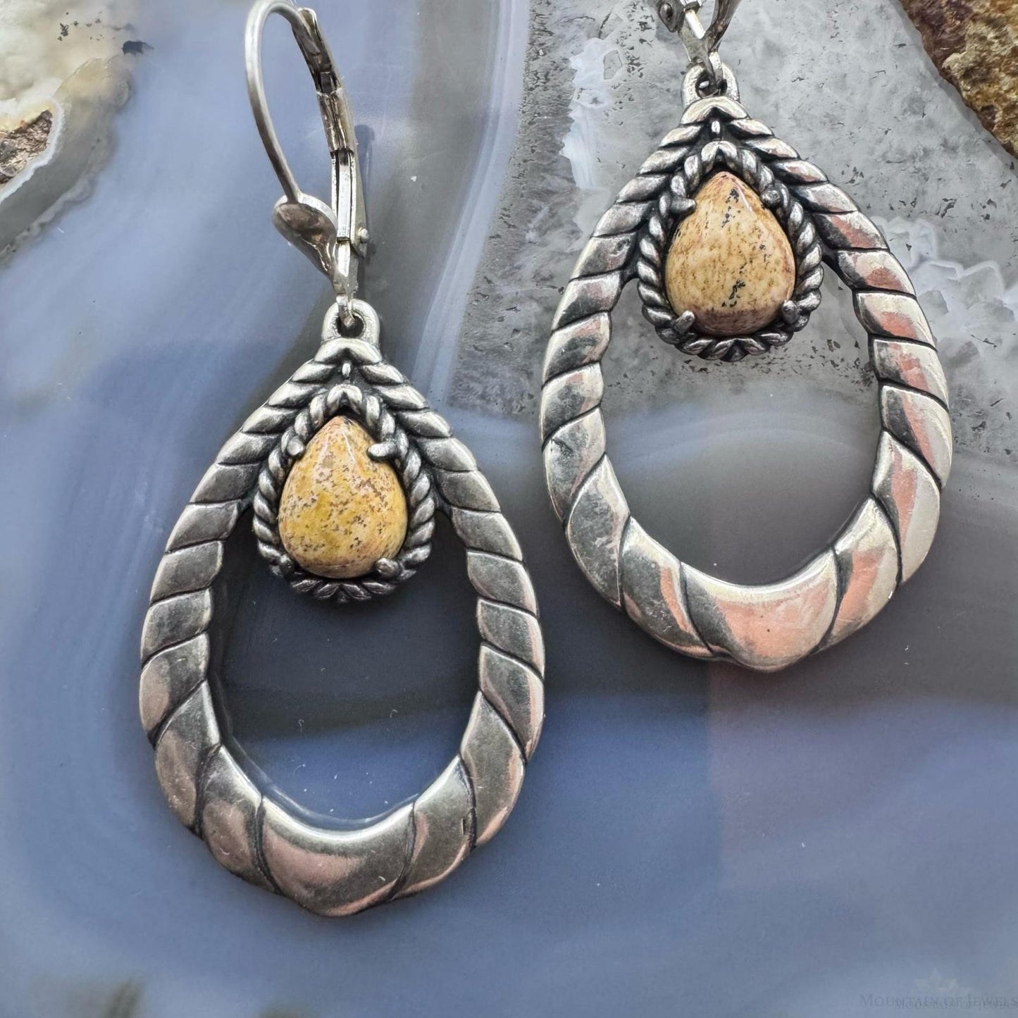 Carolyn Pollack Southwestern Style Sterling Silver Picture Jasper Dangle Earrings For Women