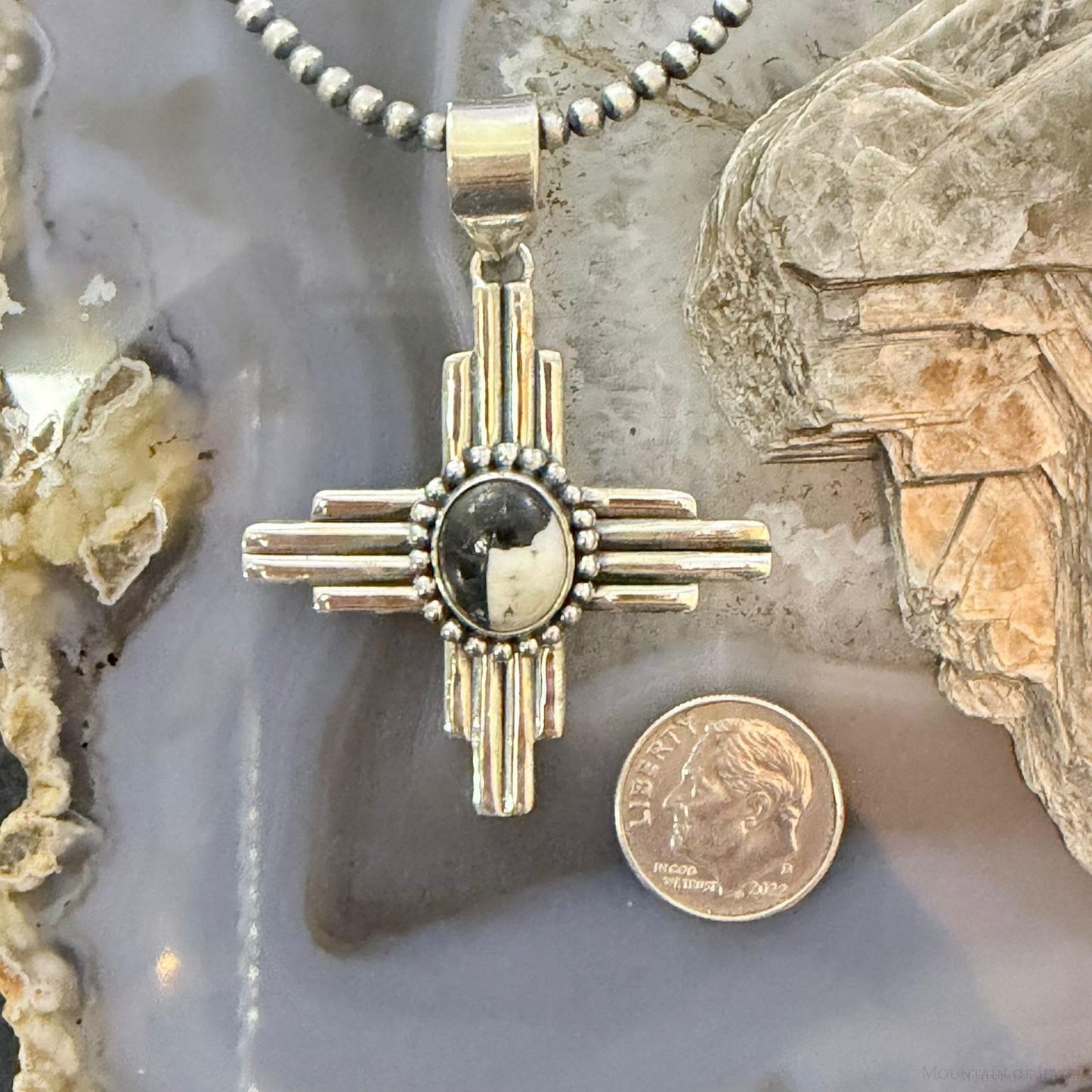 Sterling Silver Southwestern Style Oval White Buffalo Unisex Zia Pendant