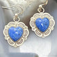 Vintage Signed Sterling Silver Denim Lapis Heart Dangle Earrings For Women